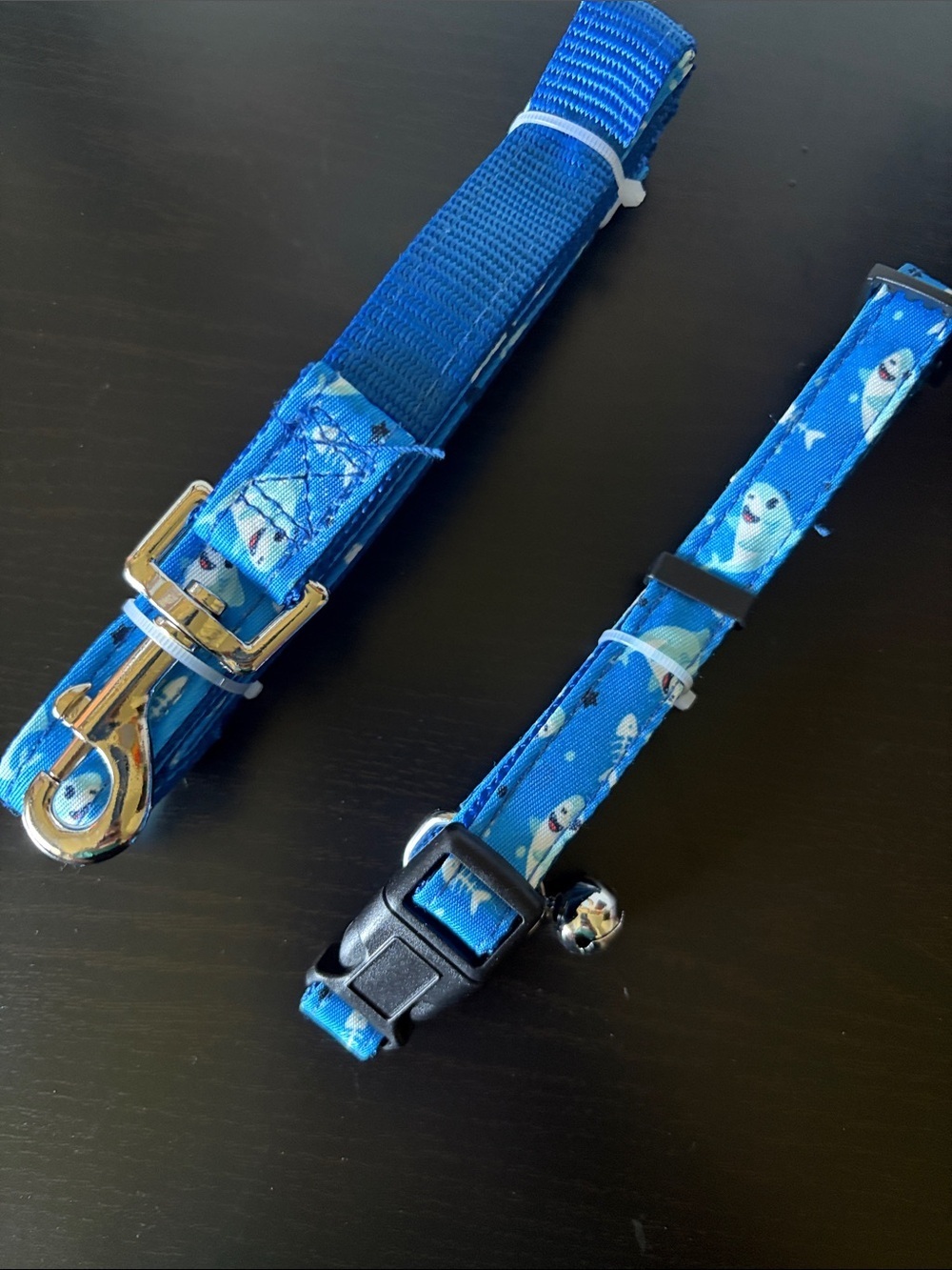 NEW- Blue Shark Print Pet Collar and Leash Set